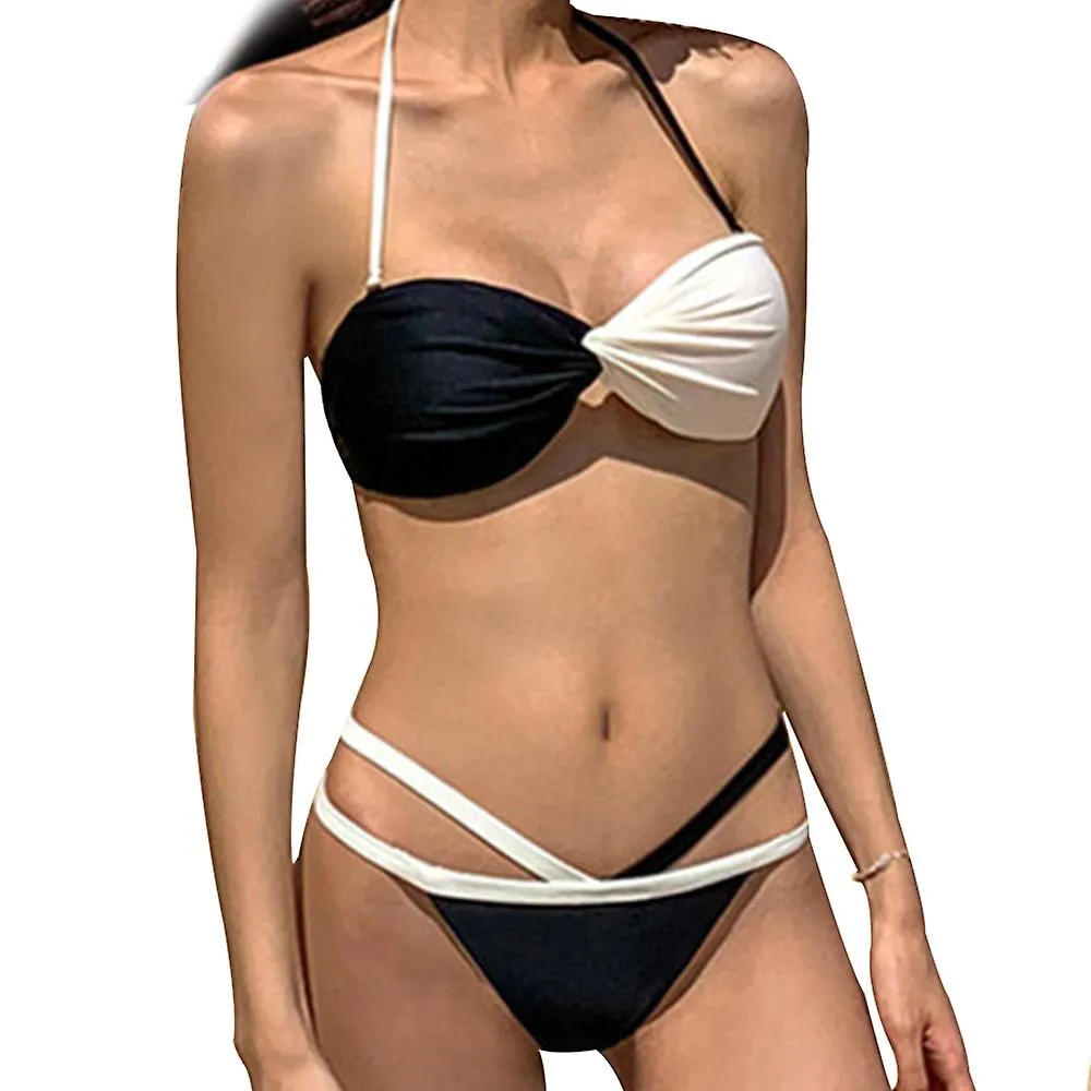 Bikinis Set for Women Swimsuit Tie Side Bottom Bandeaukini Halter Neck 2 Piece Bikini Sets