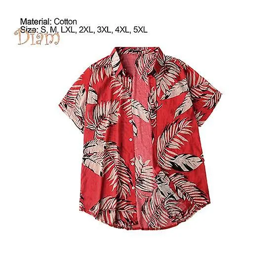 Daydreamer Men Shirt Lapel Leaf Print Lightweight Short Sleeve Buttons Hawaiian Shirt for Club