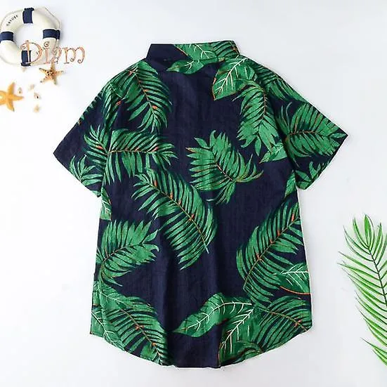 Daydreamer Men Shirt Lapel Leaf Print Lightweight Short Sleeve Buttons Hawaiian Shirt for Club