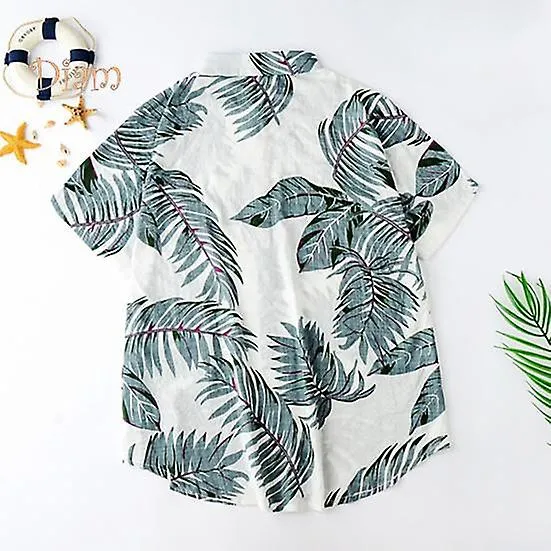 Daydreamer Men Shirt Lapel Leaf Print Lightweight Short Sleeve Buttons Hawaiian Shirt for Club