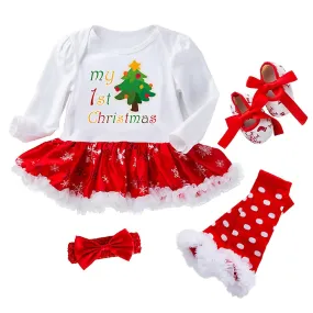 Lovely Baby Bodysuit Toddler Christmas Trees Patterned Dresses Mesh Dress Newborn Christmas Dress Suit Suitable For 6-12 Months 