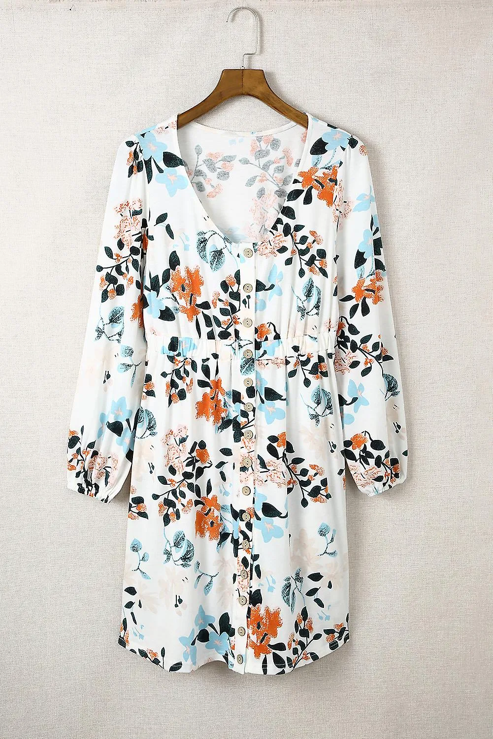 Mujer delicada floret estampado botón hasta cintura alta mini vestido