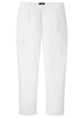 Pantalón cargo regular fit con lino, straight Blanco