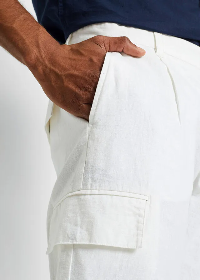 Pantalón cargo regular fit con lino, straight Blanco