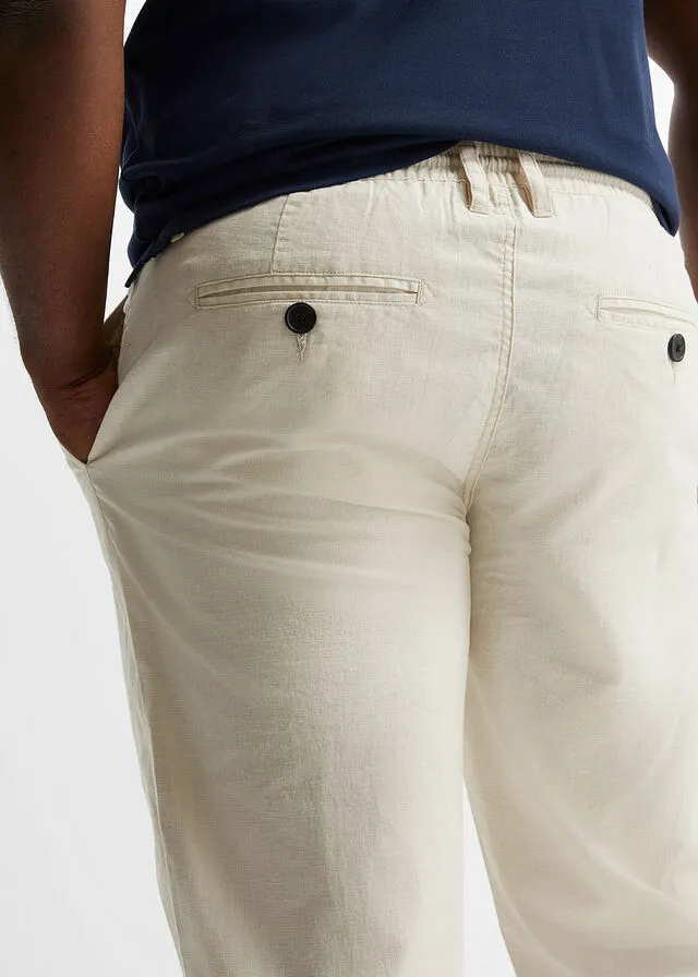 Pantalón chino de lino sin cierre de corte regular y recto Beige-arena