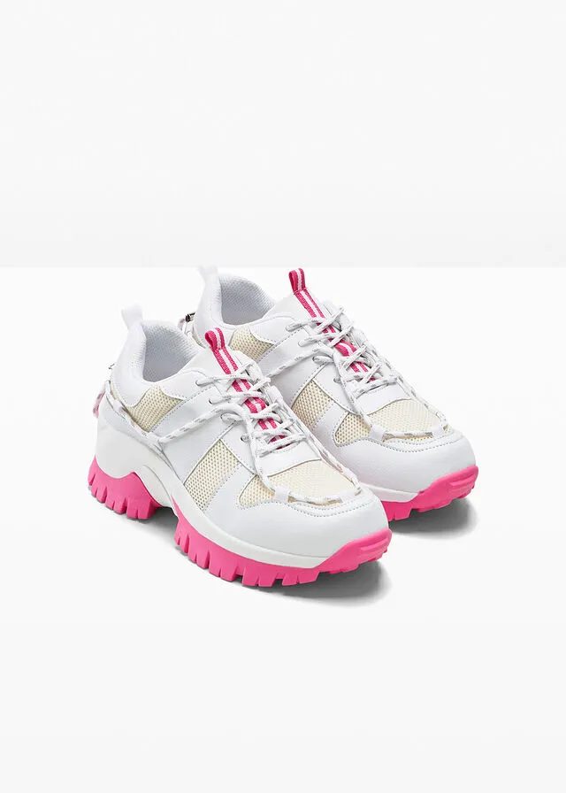 Sneakers bajos rosa flamenco-blanco.-beige